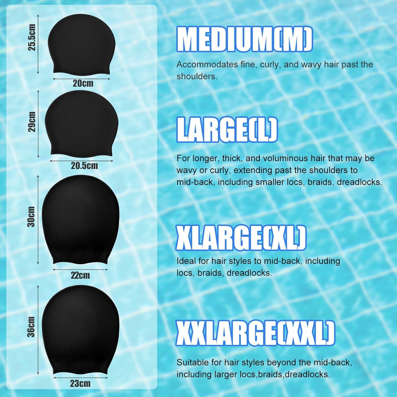 Bonnet de bain extra large pour cheveux longs, tissages, dreadlocks, extensions de cheveux, tresses, boucles et afros – Bonnet de bain en silicone pour homme et femme, garde les cheveux au sec