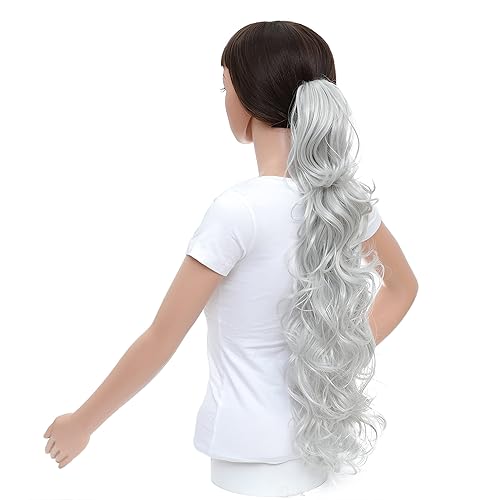 Miniatura 3 de SWACC Extensiones de cola de caballo sintéticas con clip de garra de 24 pulgadas de largo, extensiones de cabello sintético con clip para cola de