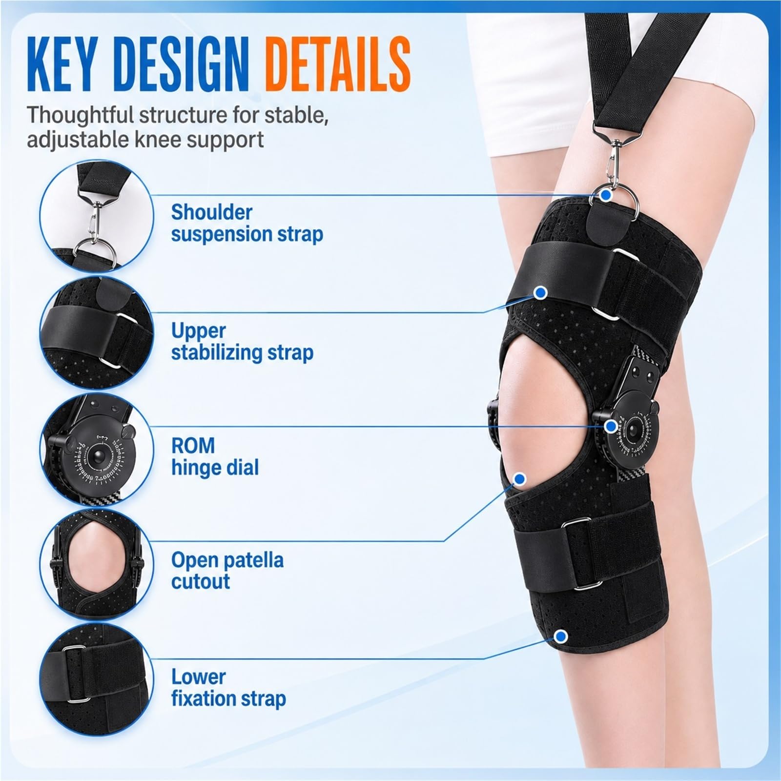 Rodillera Articulada Ajustable de 0 a 120 Grados Férula Ortopédica para Soporte de Rodilla Lesiones de Ligamentos Menisco y Recuperación Postoperatoria para Hombre y Mujer(L)