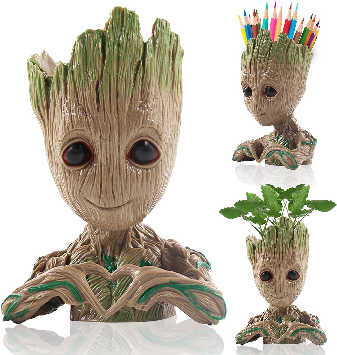 Newthinking Baby Groot Flowerpot, Cartoon Baby Groot Plants Pot with Drainage Hole, Indoor Creative Flower Pot for Desktop Decoration and Birthday Gift (GLT-Heart Shape)