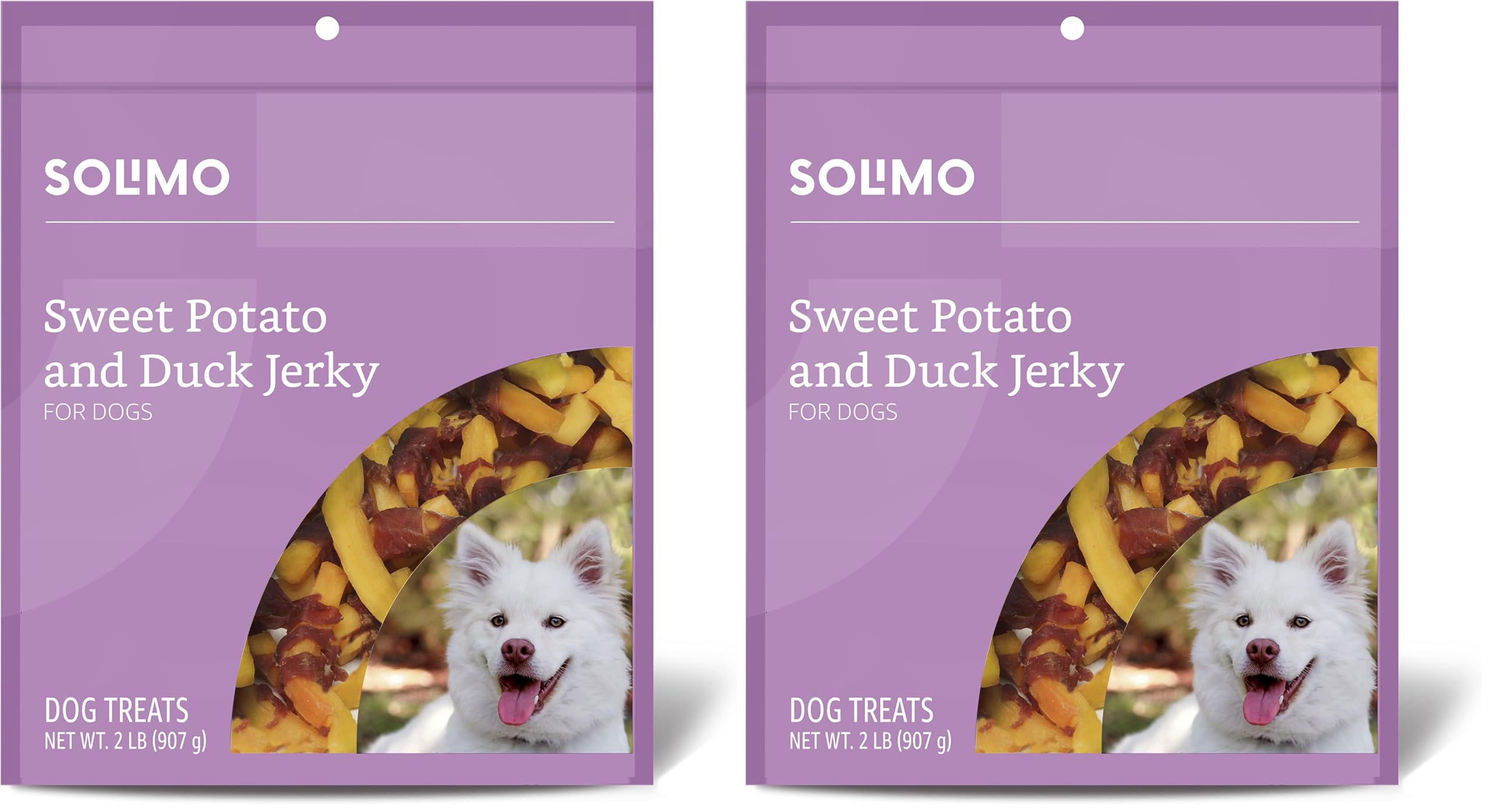Amazon Brand - Solimo Sweet Potato &amp; Duck Jerky Dog Treats, 2 pounds (Pack of 2)