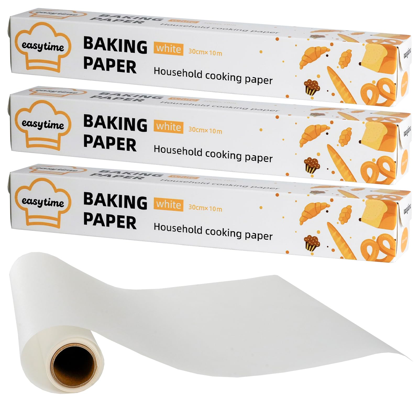 Cherrypick 3 Rolls Baking Parchment Paper, 30CM x 10M Premium Quality Greaseproof Paper Roll, Non-Stick, Oven Safe, Baking Sheets for Cooking, Air Fryer, Pastries & Butcher Paper Use