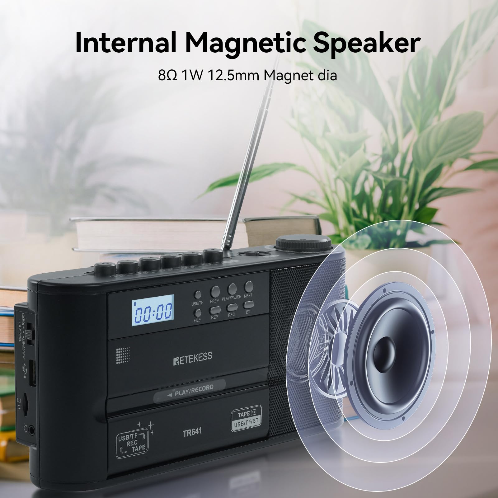 Retekess TR641 Lettore di Cassette Radio Portatile FM AM USB TF Wireless