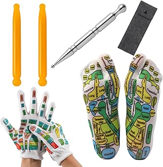Stainless Steel Acupressure Massage Stick with Reflexology Map Socks and and Gloves Tool Set – Manual Trigger Point Therapy for Foot Pain Relief, Deep Tissue Meridian Massage, Men Size, Green