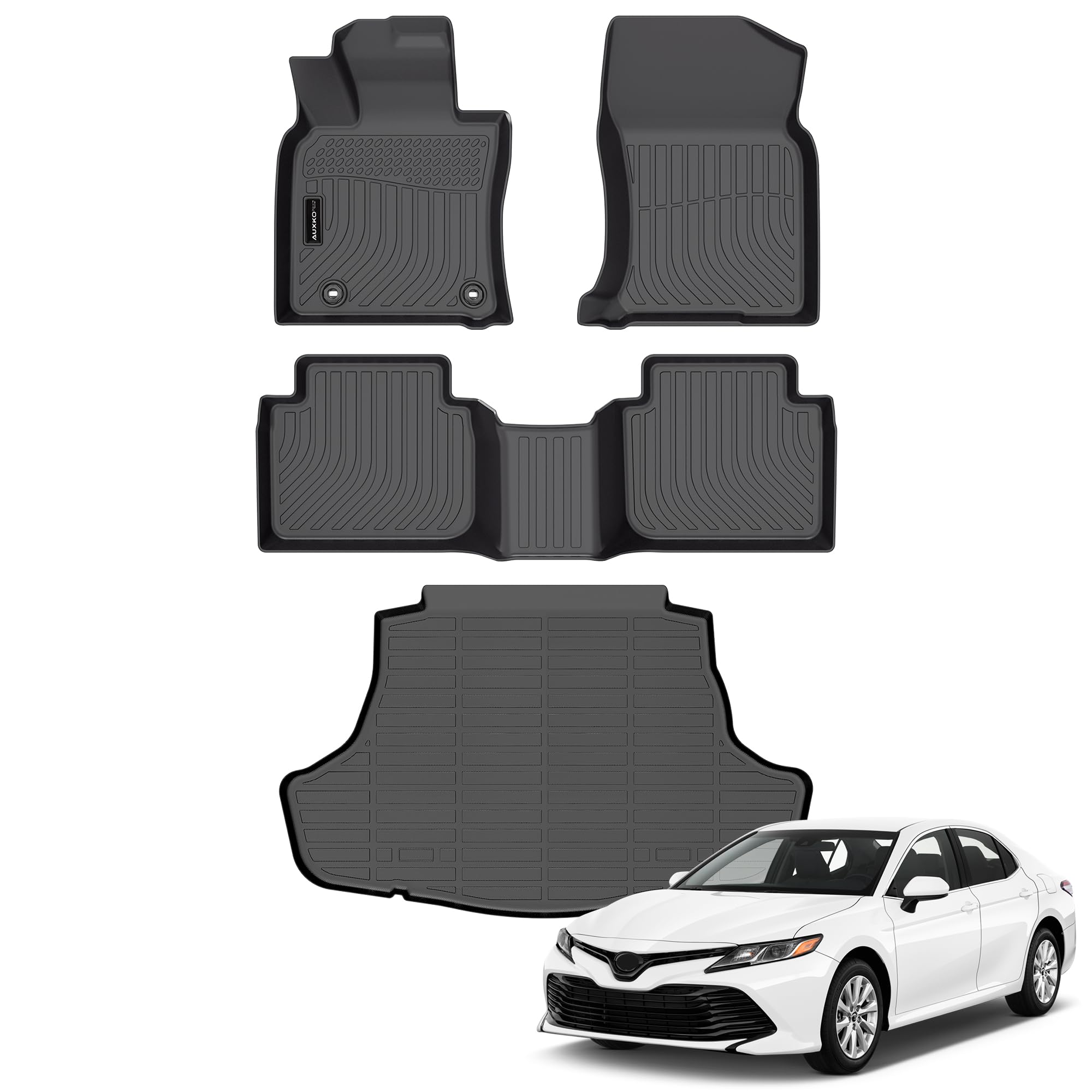 Auxko All Weather Floor Mats Cargo Mat Fit for Toyota Camry AWD 2024 2023 2022 2021 2020 2019 2018 TPE Floor Liner Trunk Mat Camry Accessories All Season Odorless Anti-Slip Black