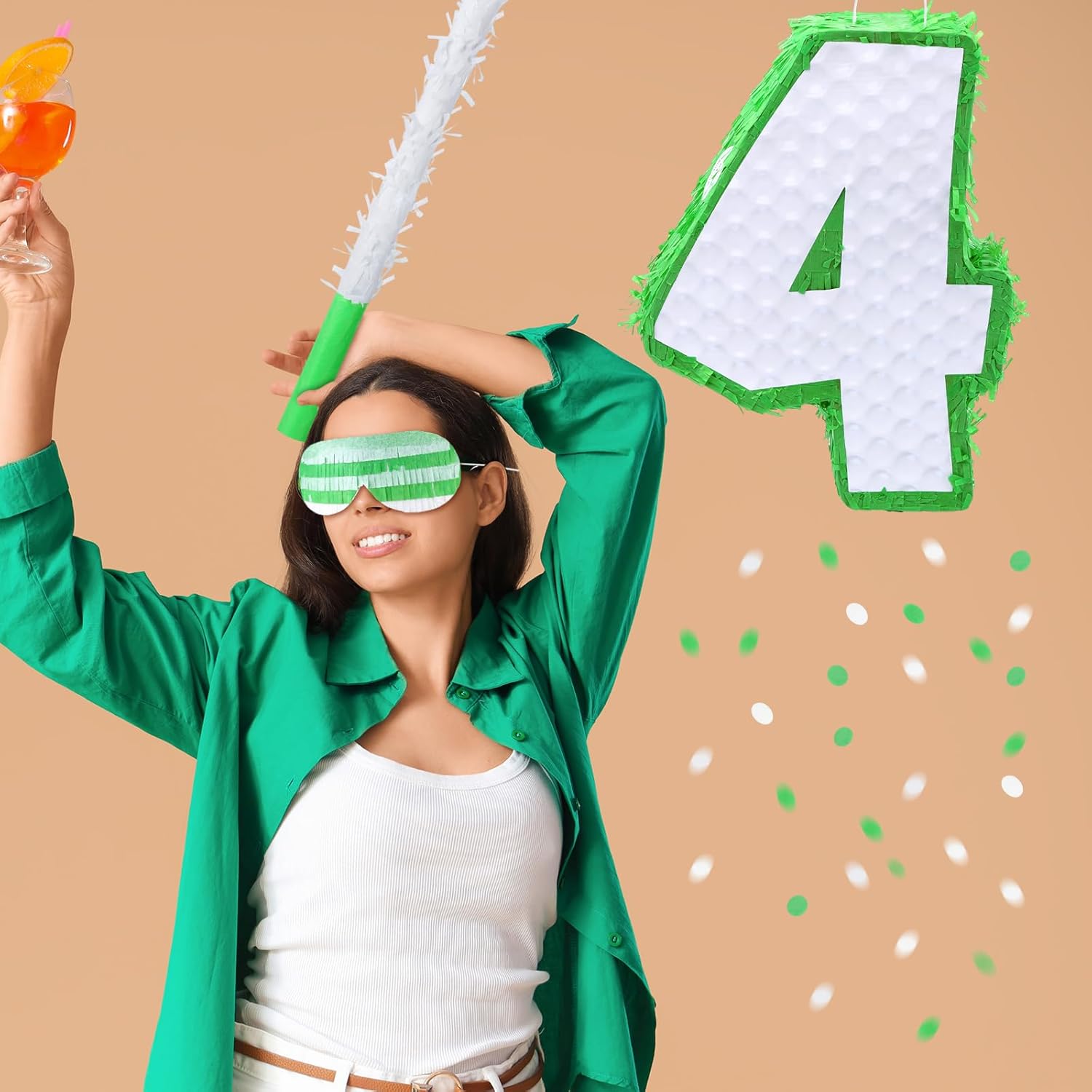 Soulchen Golf Pinata Set Sports Theme Number 16 Inch Pinata with Stick Blindfold Confetti for Golf Birthday Party Decoration(Number 4)