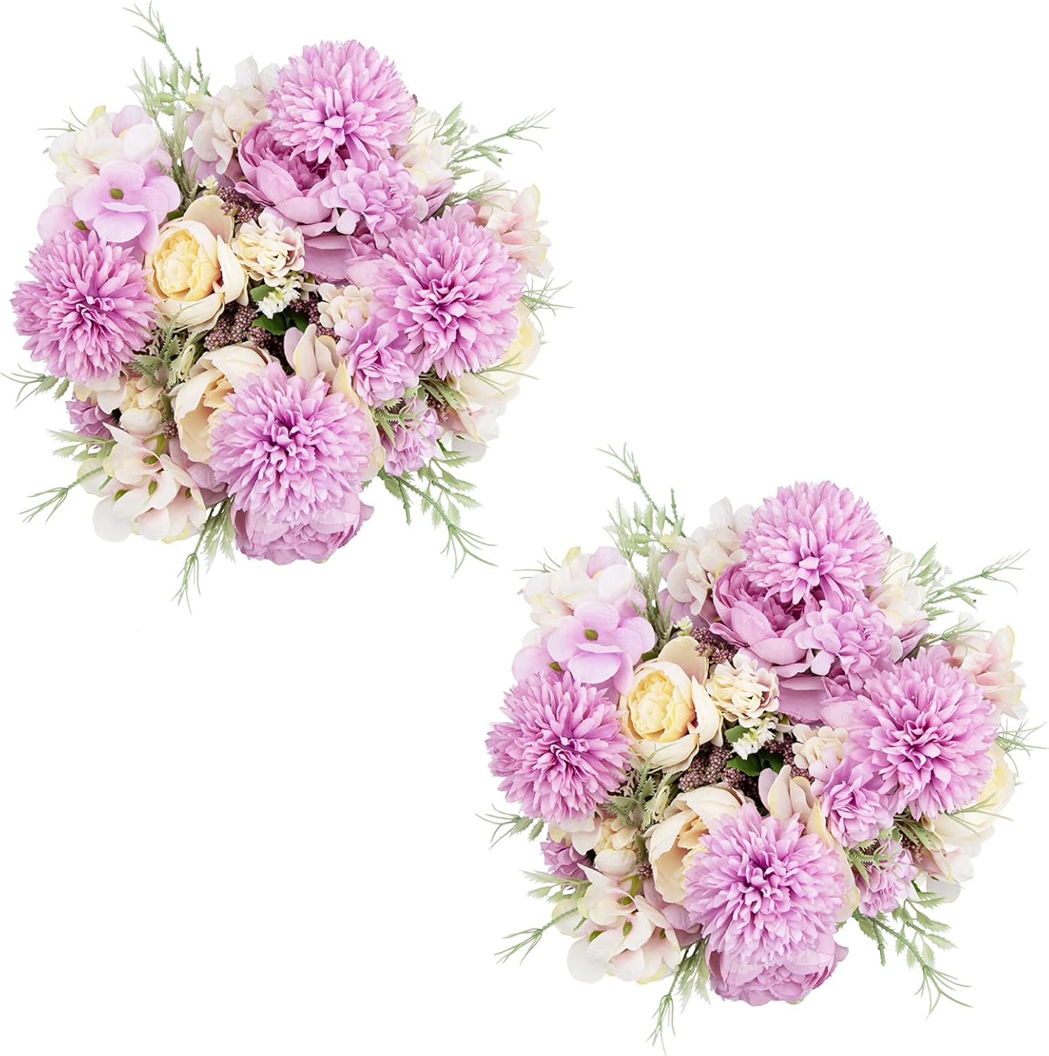 6 Pack Artificial Flowers, Fake Faux Peony Silk Hydrangea Plastic Carnations Daisy Realistic Flower Arrangements for Wedding Decoration Table Centerpieces, for Home Office Party Decor (Purple)