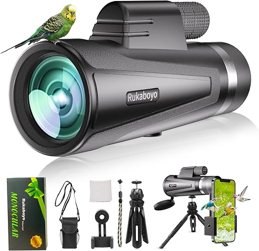HD Monocular Telescope High Powered with Smartphone Adapter Tripod BAK4 Prism for Wildlife Bird Watching Hunting Travel Camping Stargazing Hiking (12X50 HD Monocular)