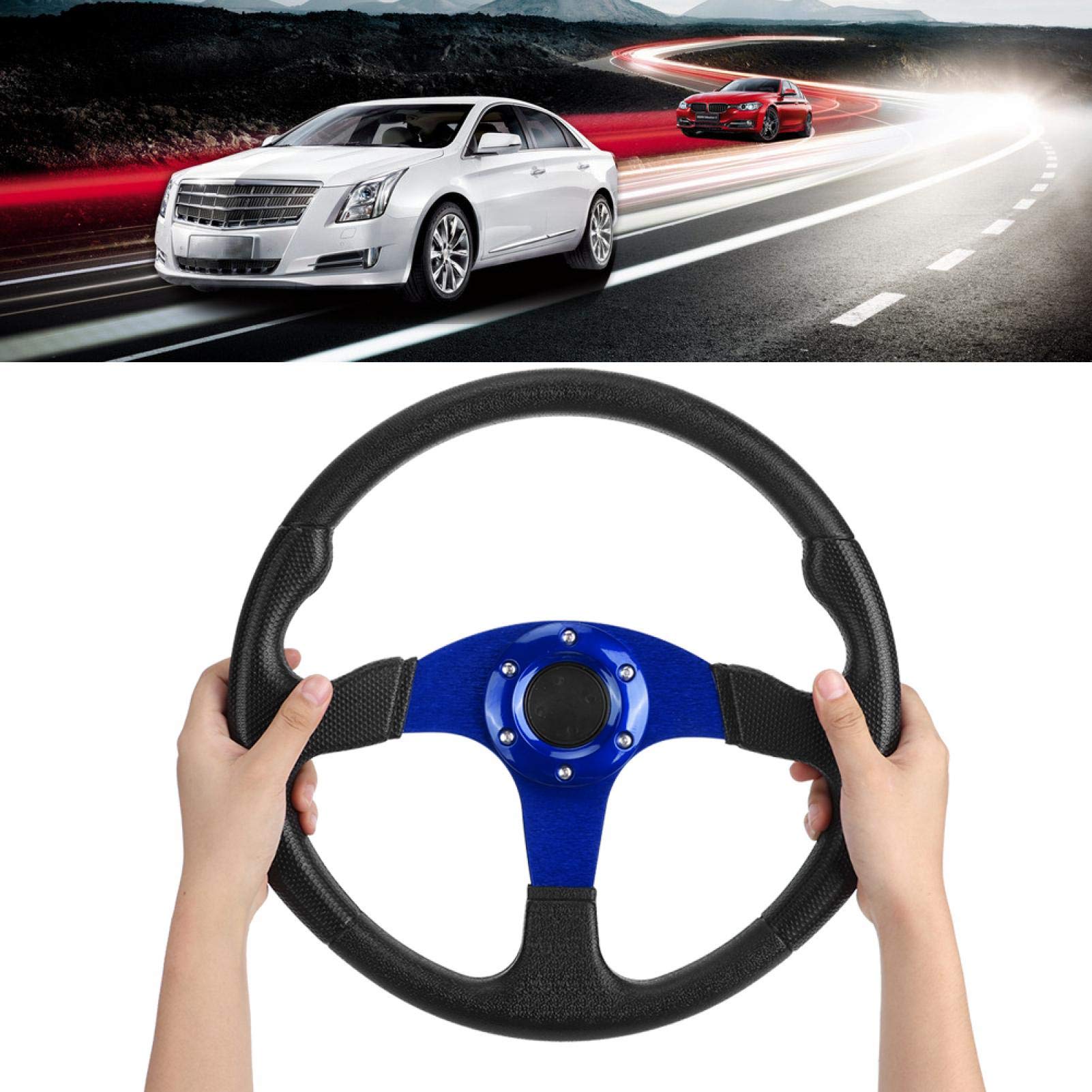 Volante de coche de carreras,volante deportivo,plato profundo,6 pernos,accesorio universal modificado,350 mm/14 pulgadas(Azul),Modificación del automóvil/modernización