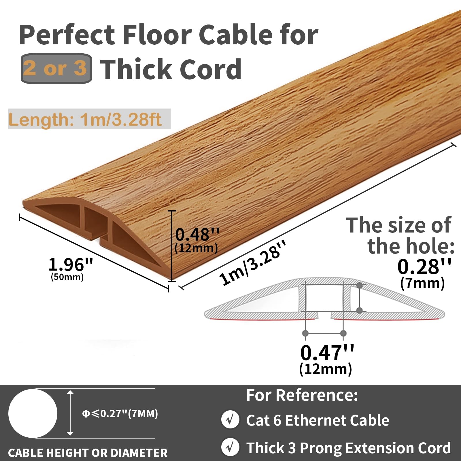 Pasacables Suelo, Canaleta Cables Suelo, 1M x5cm Protector de Cables para Suelo, Cubiertas de Suelo para Cables Autoadhesiva Montaje para Todos los Hogar, Oficina, Escuela, Almacén(Madera Amarillo) — view 5