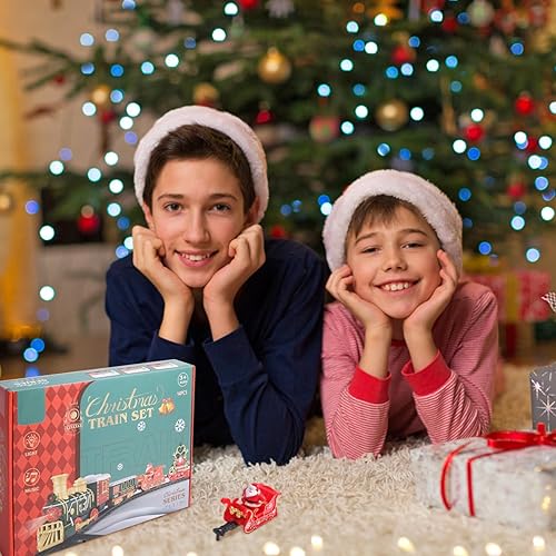 Miniatura 5 de Juego de tren eléctrico de 14 piezas para niños, luz y sonidos, tren de Navidad simulado con 4 carruajes, juegos clásicos de Navidad