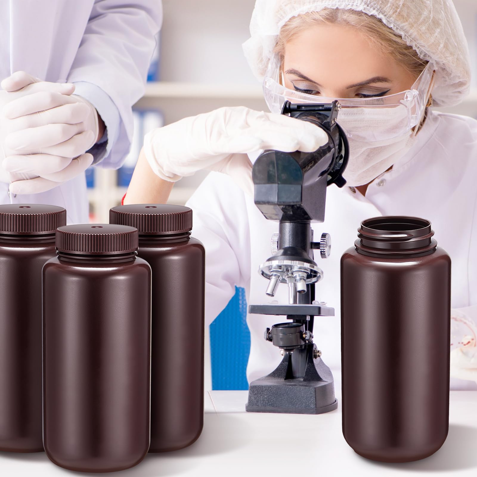 12 botellas de reactivo ámbar de boca ancha HDPE de grado de laboratorio, contenedor químico de boca ancha, botella de reactivo de laboratorio para laboratorios, aulas, hogar, 1000 ml