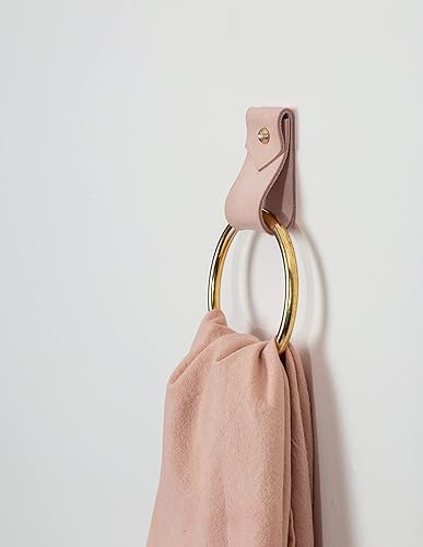 Miniatura 9 de KEYAIIRA - Small Wide Leather Wall Hook, Silver Towel Ring Wall Hanging Strap Towel Hook for Wall Leather Loop Strap Minimal Towel bar Rack Storage