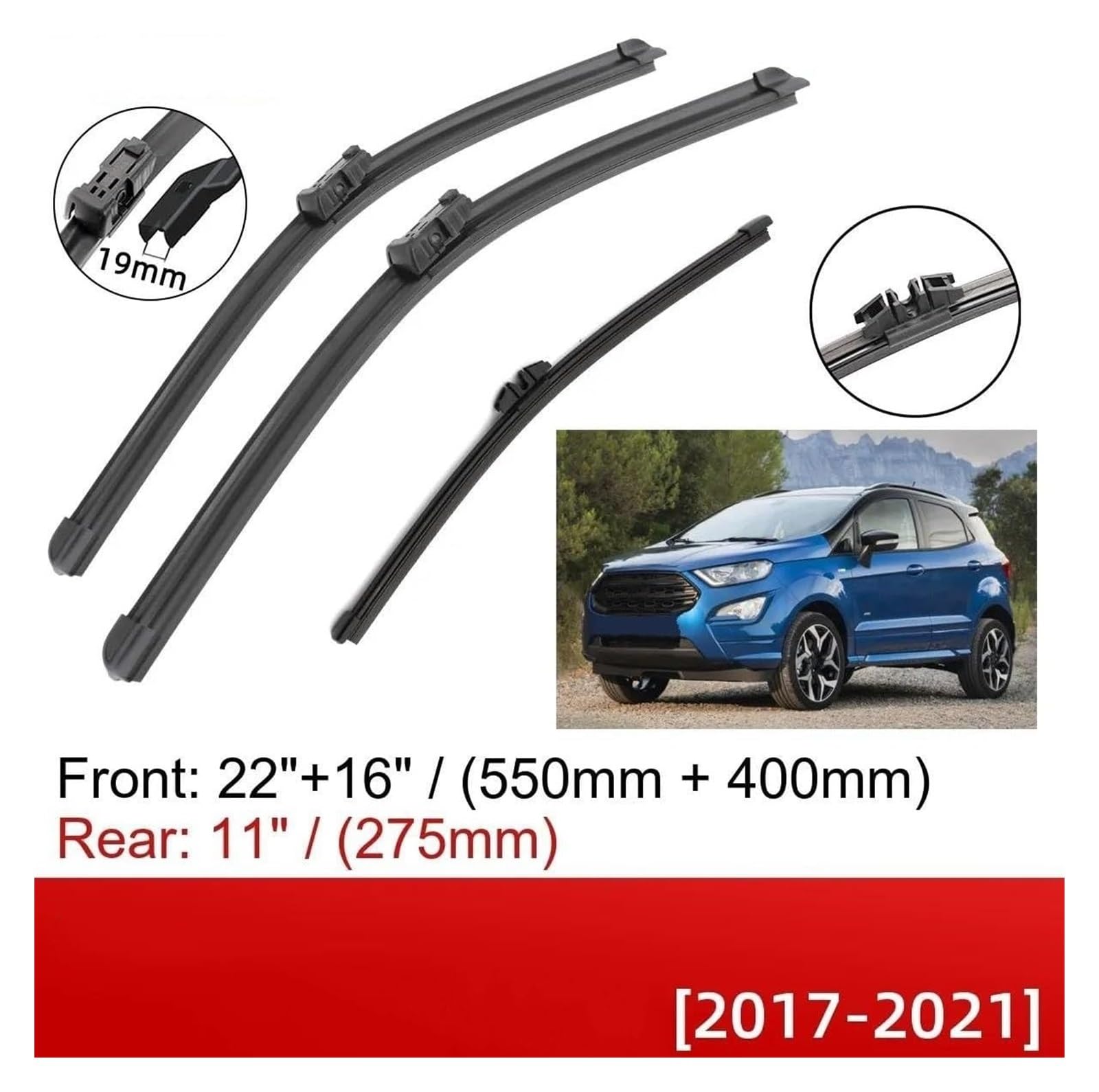 tergicristallo per F&ORD per Ecosport MK2 II 2017-2021 22 "+16"+11" Spazzole Tergicristallo Anteriori Posteriori Spazzole Tergicristallo Auto