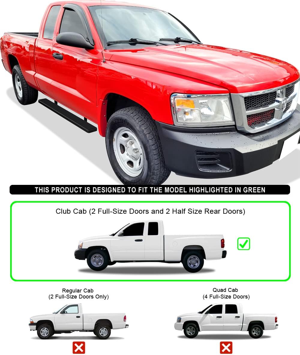 APS Running Boards (Nerf Bars Side Steps Step Bars) Compatible with Dodge Dakota 2005-2011 Club Cab (Stainless Steel Black Powder Coated 6 inches)