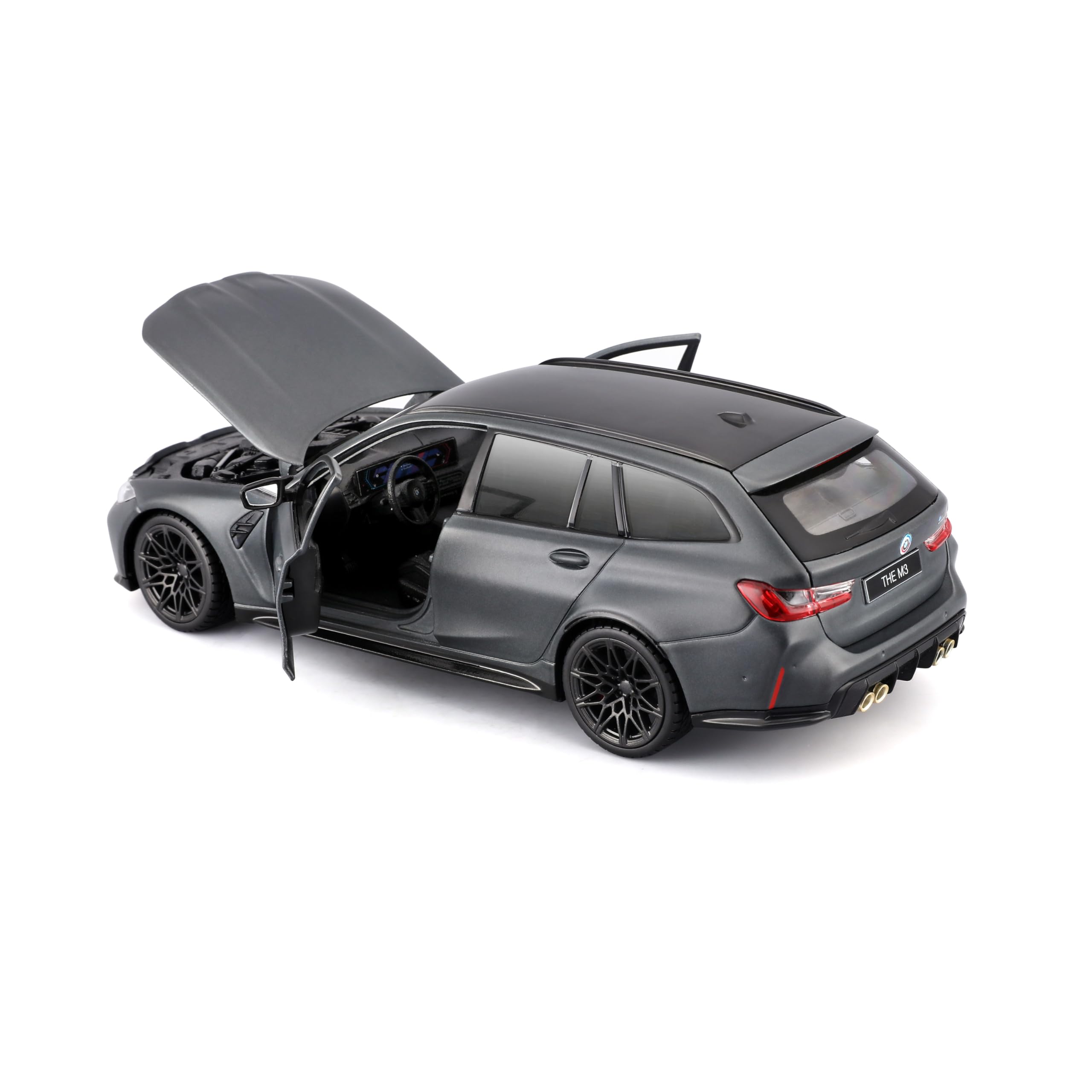 Bburago BMW M3 Touring G81, grau - Modellauto 1:24 Die-Cast Originalgetreues Sammlerauto Spielzeugauto mit beweglichen Türen, ab 3+ (18-21112G)