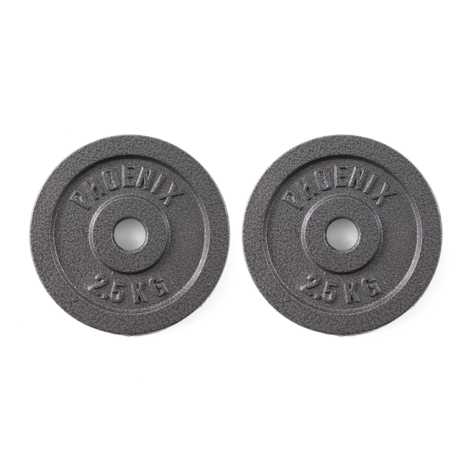 Phoenix Fitness Cast Iron Weight Plates - 1-Inch Free Weight Plate for Barbell Dumbbell Bars, Weightlifting & Strength Training at Home Gym - Pair, 2.5kg