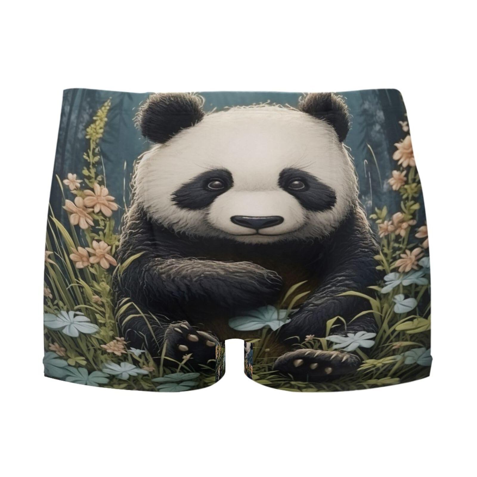 Mens Swimwear Cute Panda Flowers Floral Short Swim Trunks Square Leg Swimsuit Bathing Suits for Men L 202a0072