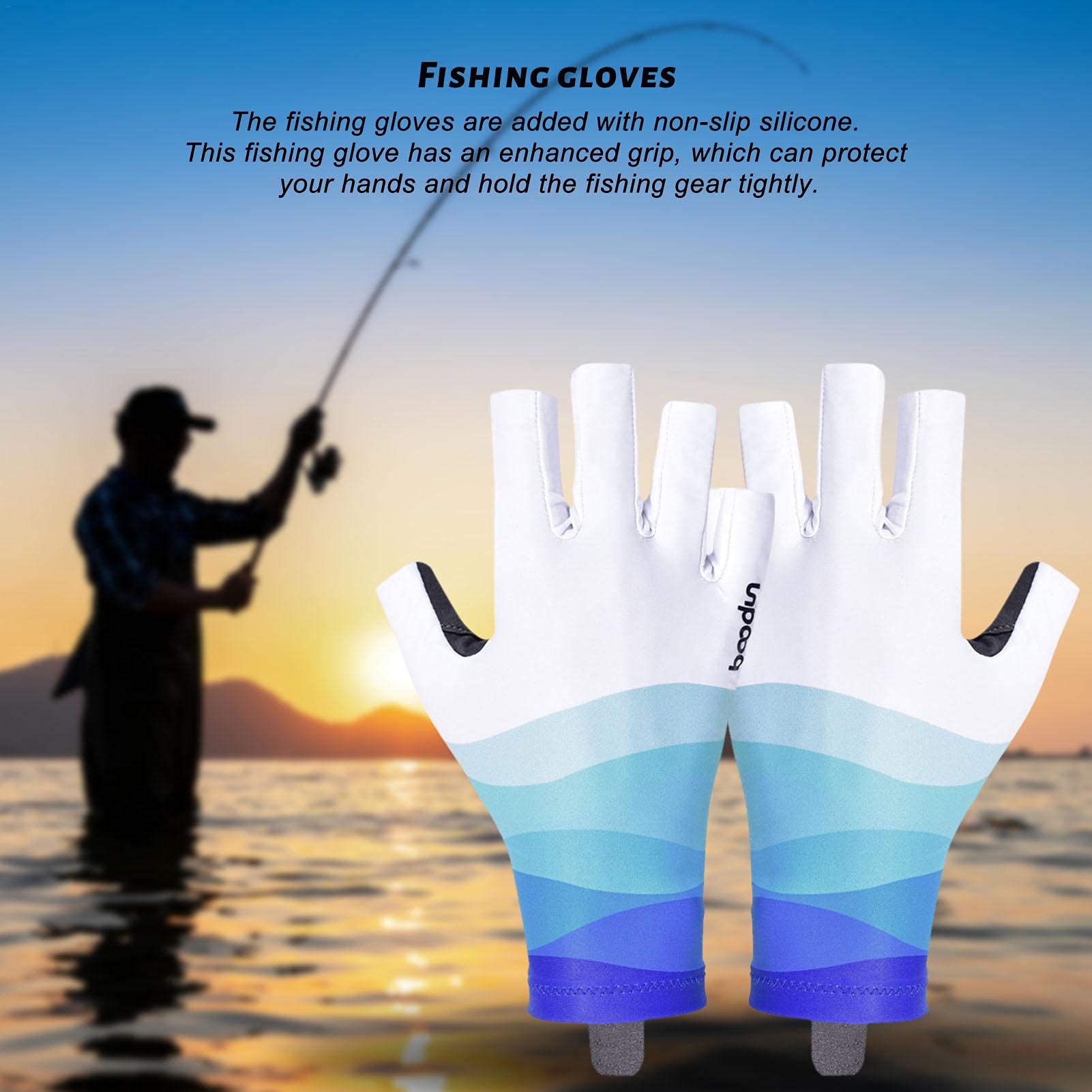1Pair Fishing Gloves,UV Protection&Non-Slip&Quick-Drying Fingerless Gloves for Men Women Fishing, Kayaking, Hiking, Driving, Canoeing, Rowing-Ocean Blue/XL