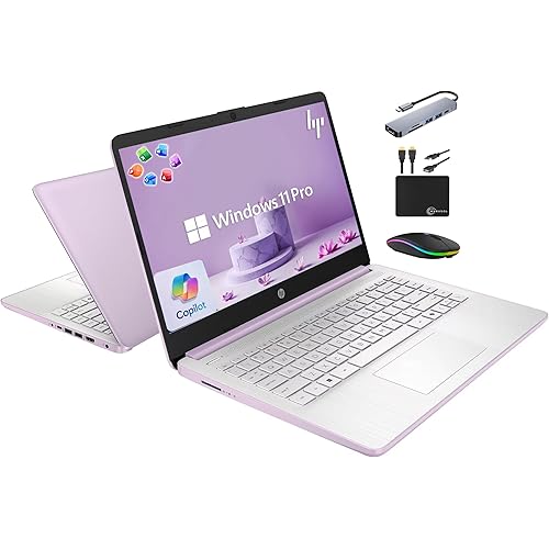 HP 14" Laptop 2025 Business Student Slim Computer, Lifetime MS Office, Copilot AI, Quad-Core Intel CPU, 16GB RAM, 628GB Storage (128GB UFS+500GB Ext), MarxsolAccessory, Wi-Fi 6, Win 11 Pro, Lavender