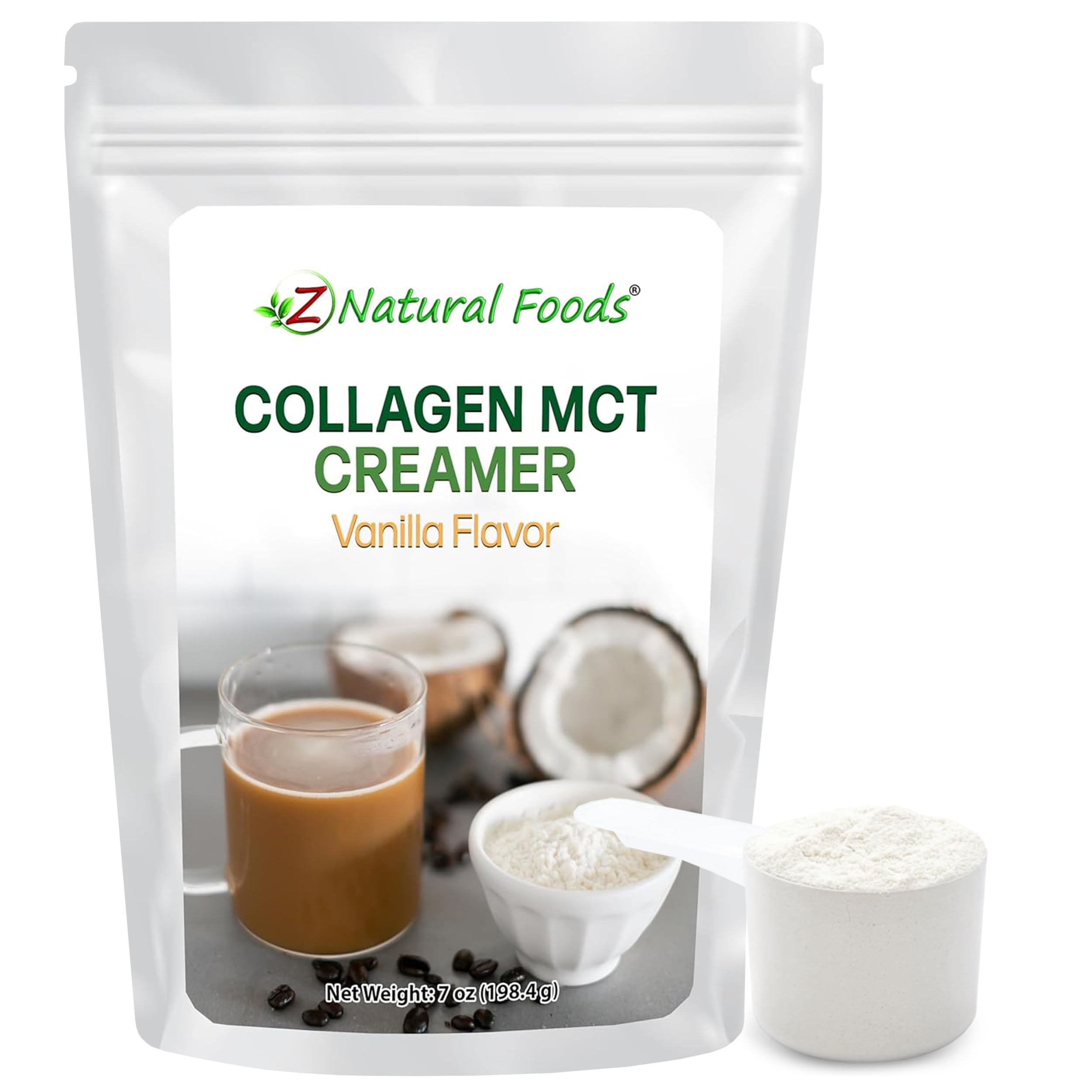 Collagen MCT Oil Creamer - Vanilla Flavor - Bulk 7 oz Size For Coffee, Tea, Shakes & Smoothies - Perfect for Cooking or Baking Recipes - Keto & Paleo Friendly Superfood Powder - Non GMO & Gluten Free