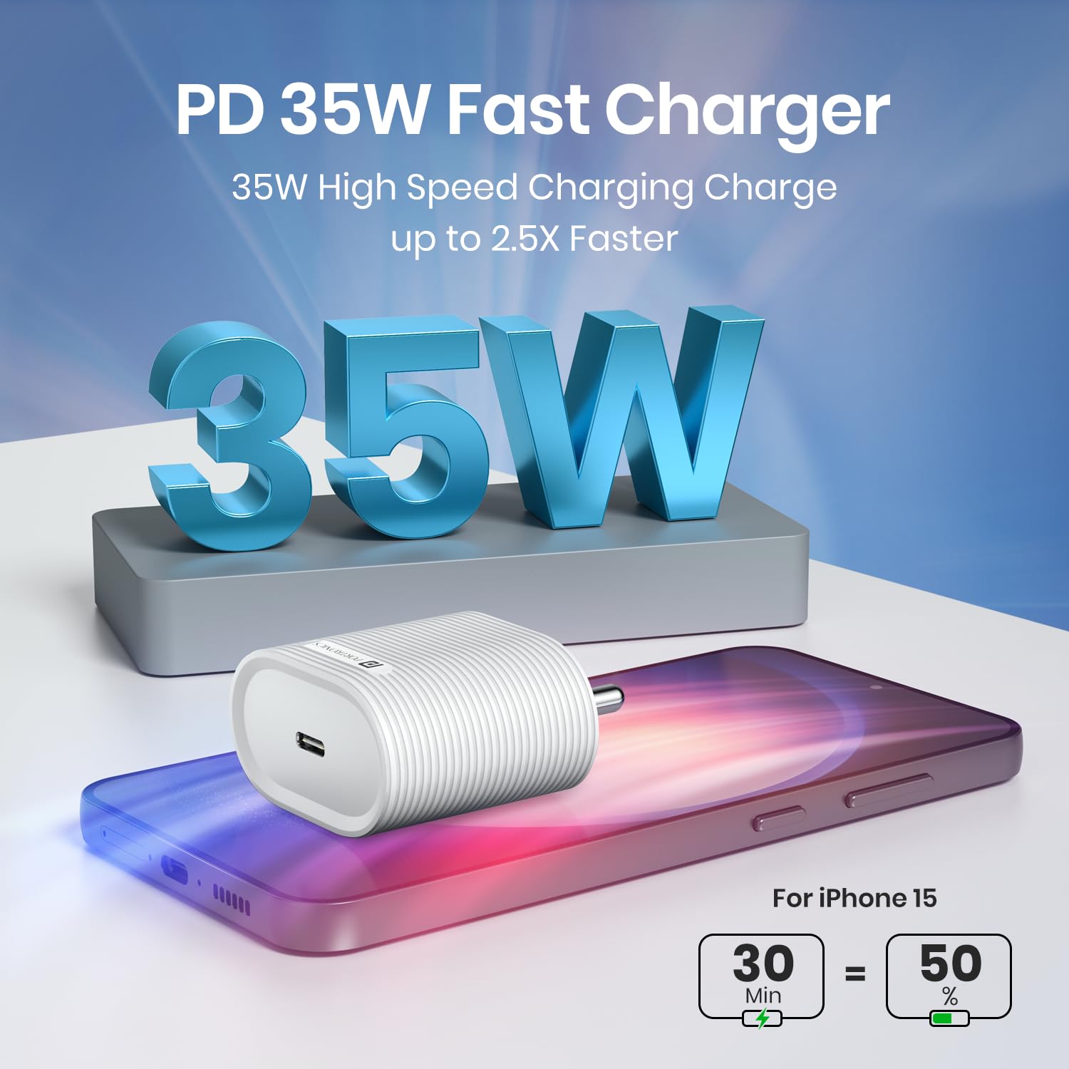 Portronics 35W Adapto 35G Type C PD Fast Charging Adaptor,PPS Support,GaN Technology, iPhone 16/15/14/13(Pro, Pro Max, Plus),iPads,Samsung Note/S/A/F/M Series,MacBook Air & Android Devices(White) 4