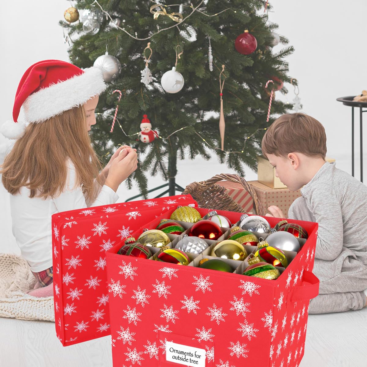 Christmas Ornament Storage Box With Lid – Holds Up To 64 Ornaments, 12" Cube