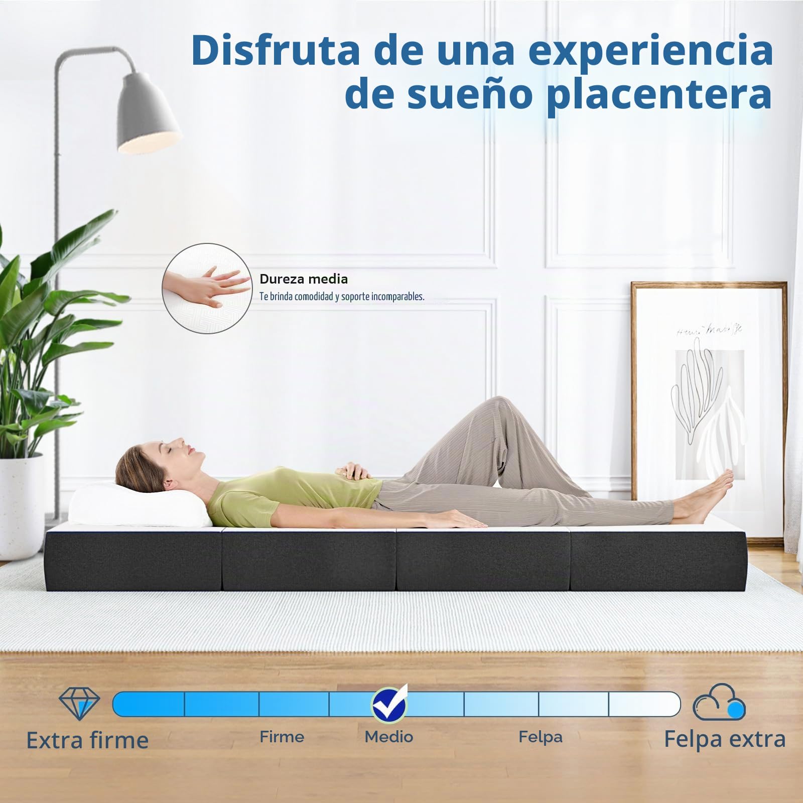 wowttrelax - Colchón plegable doble, colchón plegable de 6 pulgadas para cama doble, 4 pliegues de fácil almacenamiento con funda lavable y alivio de presión para camping, caravanas, colchón para