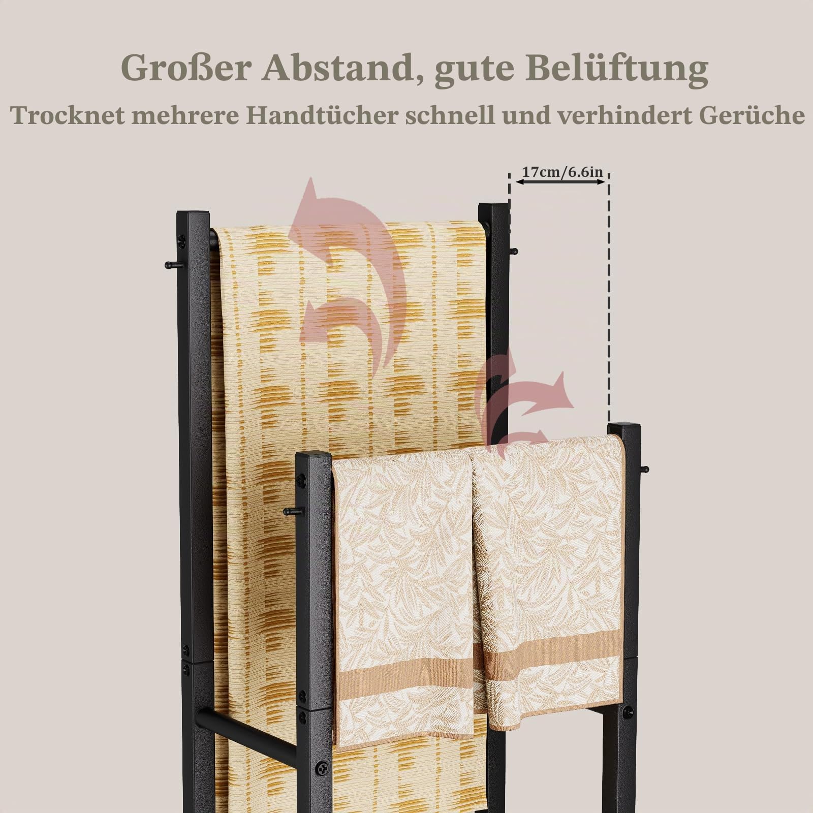 Yawinhe 80cm Handtuchständer Freistehend mit 2 Handtuchstangen,Schwarz