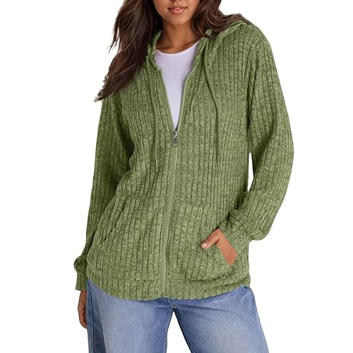 Sweaters for Women Long Sleeve Knitted Zip up Hoodies Ribbed