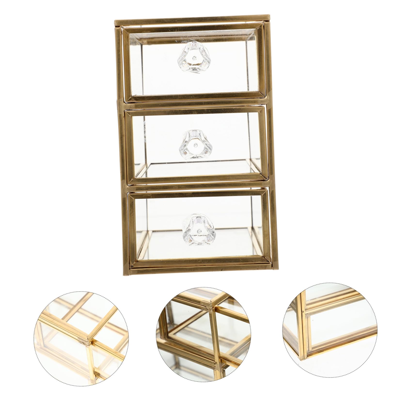 Ipetboom Aleación y Vidrio Caja de Joyas Dorado, de 3 Niveles, Cajones