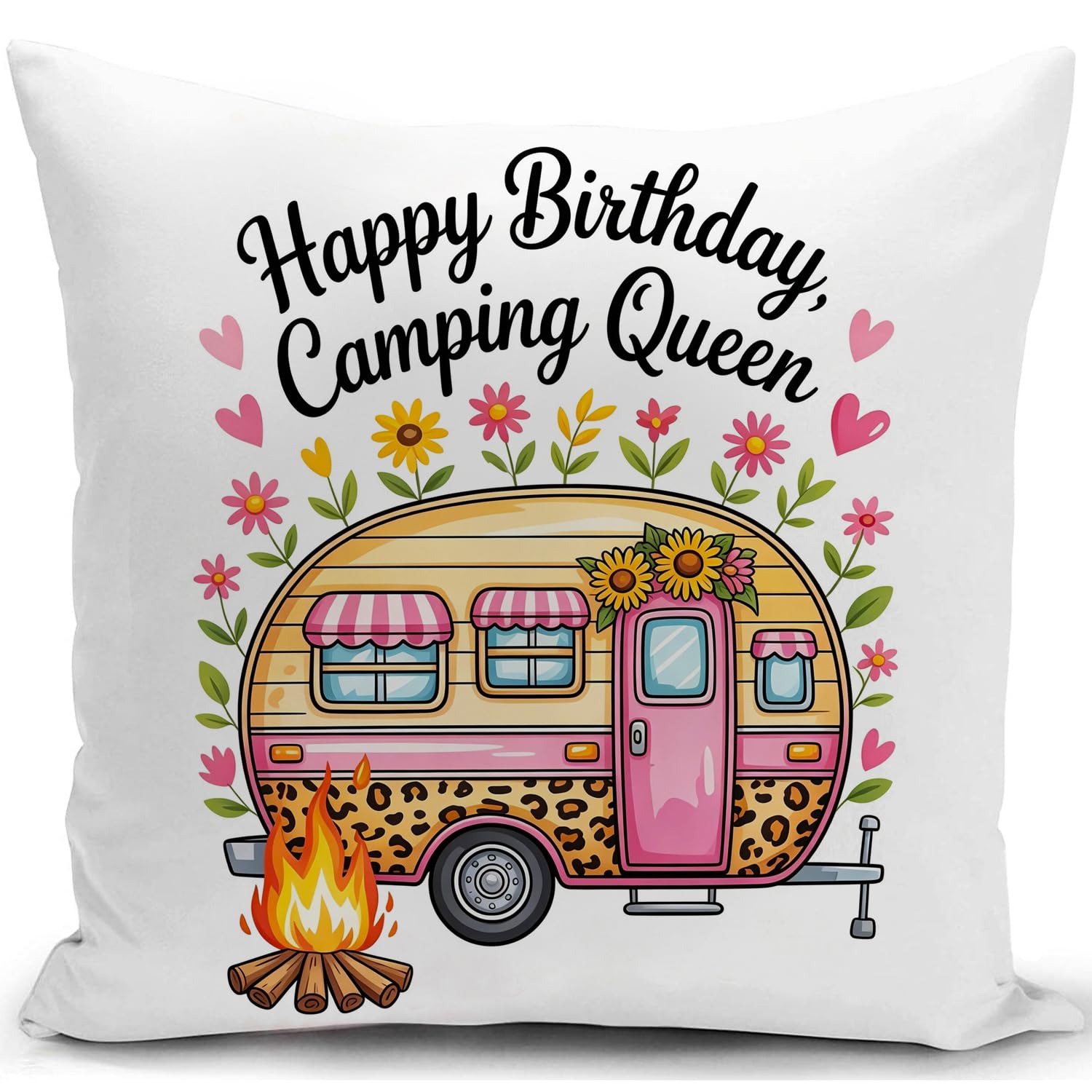 KUNQIAN Campervan Accessories UK Motorhome Caravan Gadgets Decor Cushion Cover Camping Pillow Holiday Decorations Camper Sofa 18"x18"(45x45cm) Pink Leopard Print