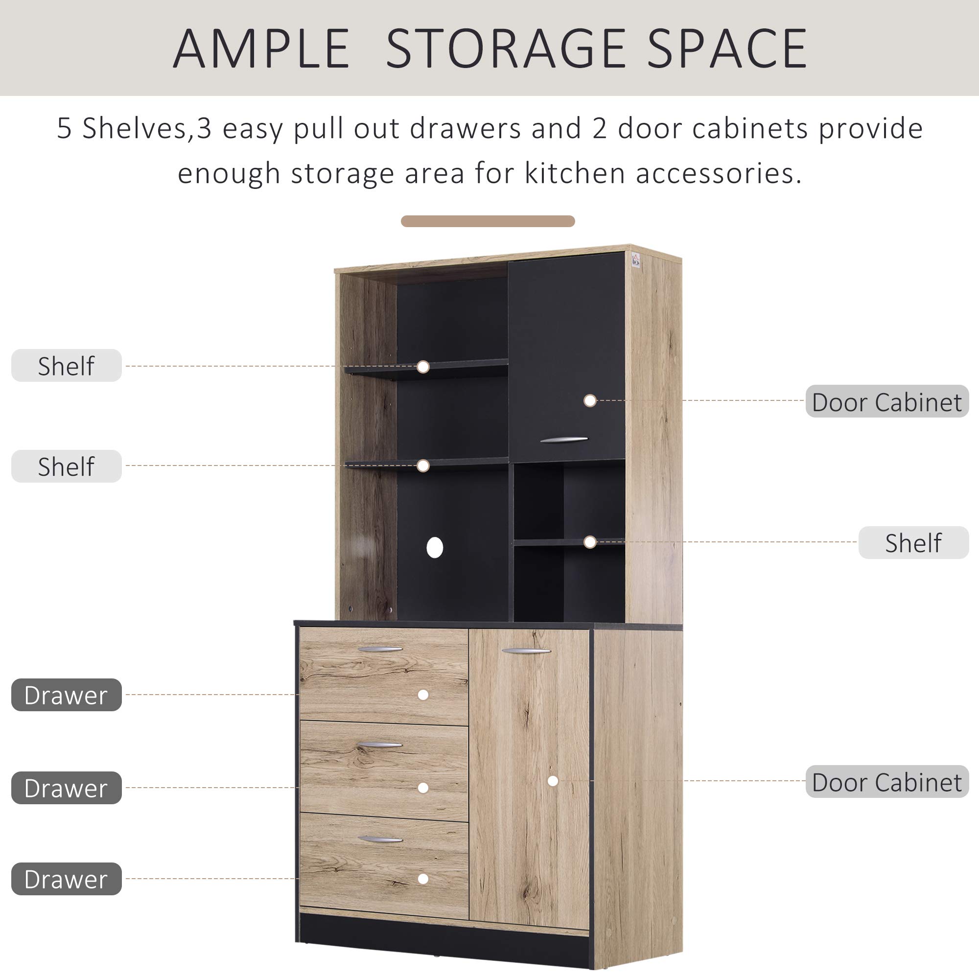 67" Freestanding Buffet with Hutch, Kitchen Pantry Storage