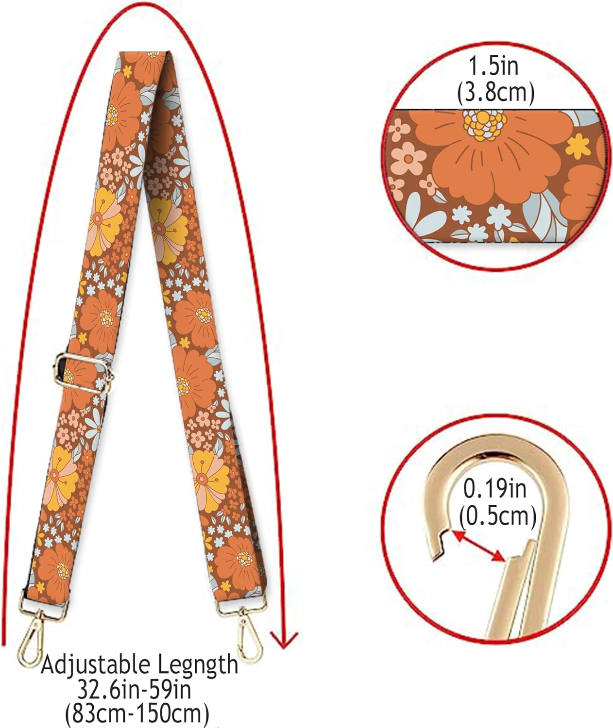 Wide Purse Strap Replacement Crossbody Handbag Shoulder Strap Adjustable Bag Straps Replacement (Luxury Colorful Boho Flowers) - Image 3