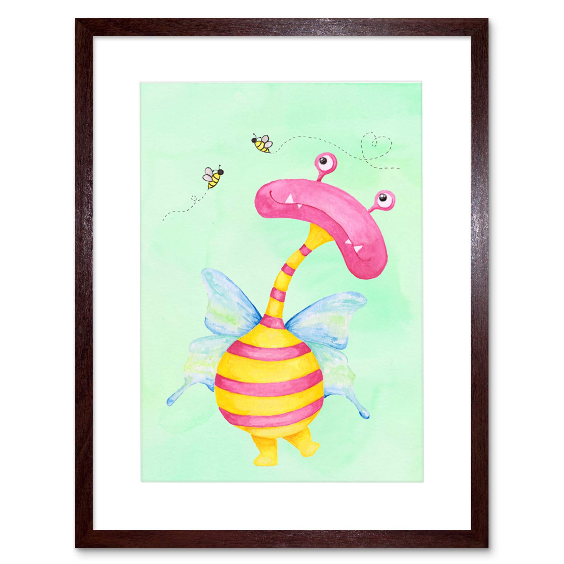 Wee Blue Coo Wee Wild Monsters Ophelia Bees Kids Artwork Framed Wall Art Print 12X16 Inch