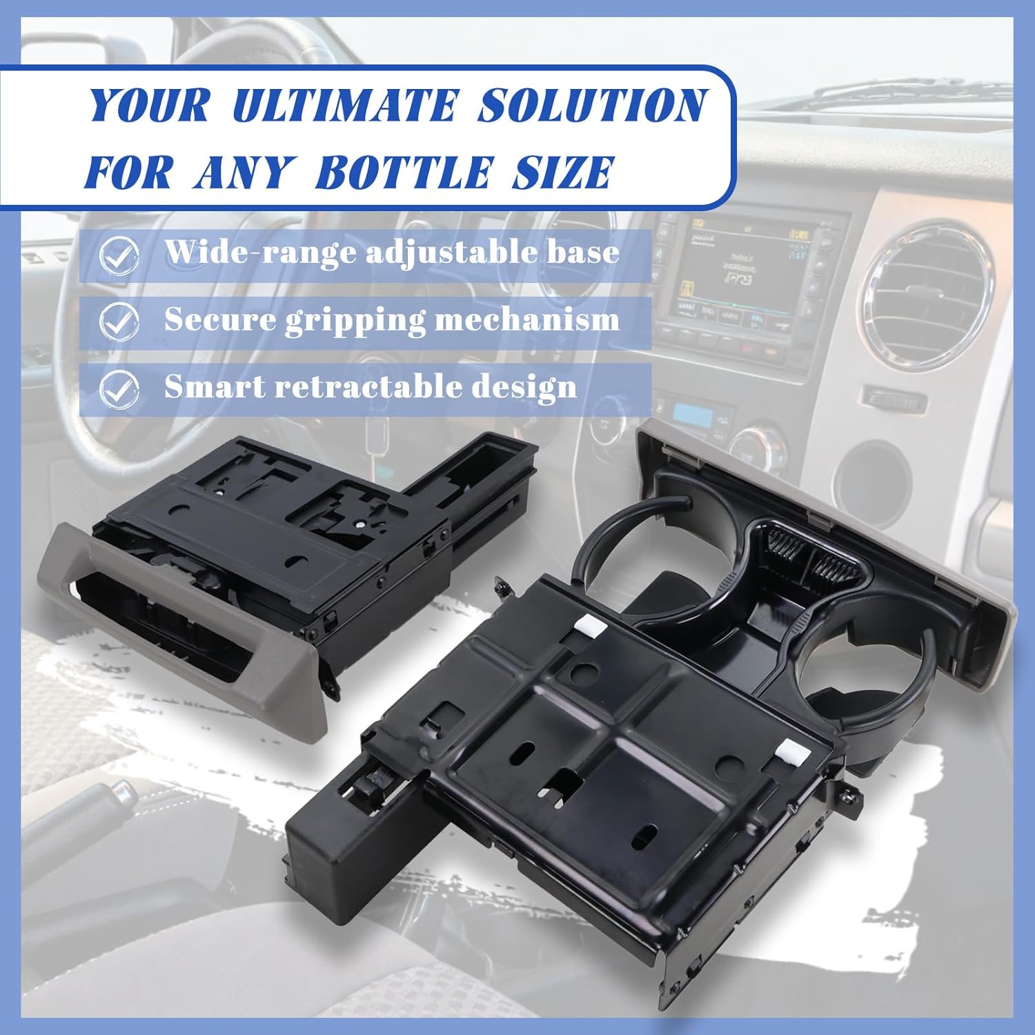 Dash Cup Holder Insert Gray Compatible with 2005 2006 2007 Ford F250 F350 F450 F550 Super Duty, Dashboard Cupholder Replacement 5C3Z-2504810-AAD 5C3Z2504810AAD