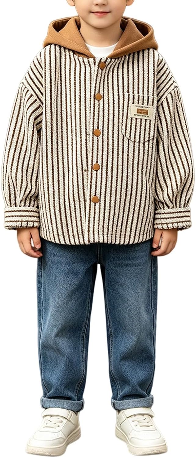 Boys Zip up Hoodie Sweatshirt Kids Long Sleeve Striped Buttons Hoodies Jackets Teen Girls Preppy Lightweight Casual Fall Coat