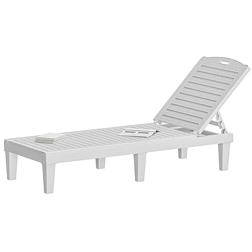 Outdoor Plastic Chaise Lounger, Poolside Lounge Chair w/5-Position Adjustable Backrest,