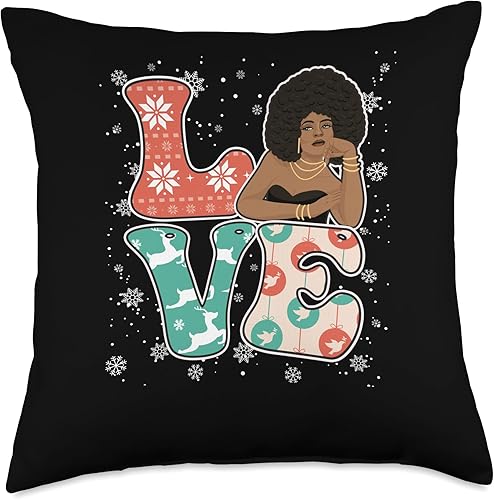 Christmas Gifts Santa Claus Costume Xmas Shirt Love Christmas Black Melanin Afro African American Xmas Throw Pillow, 18x18, Multicolor