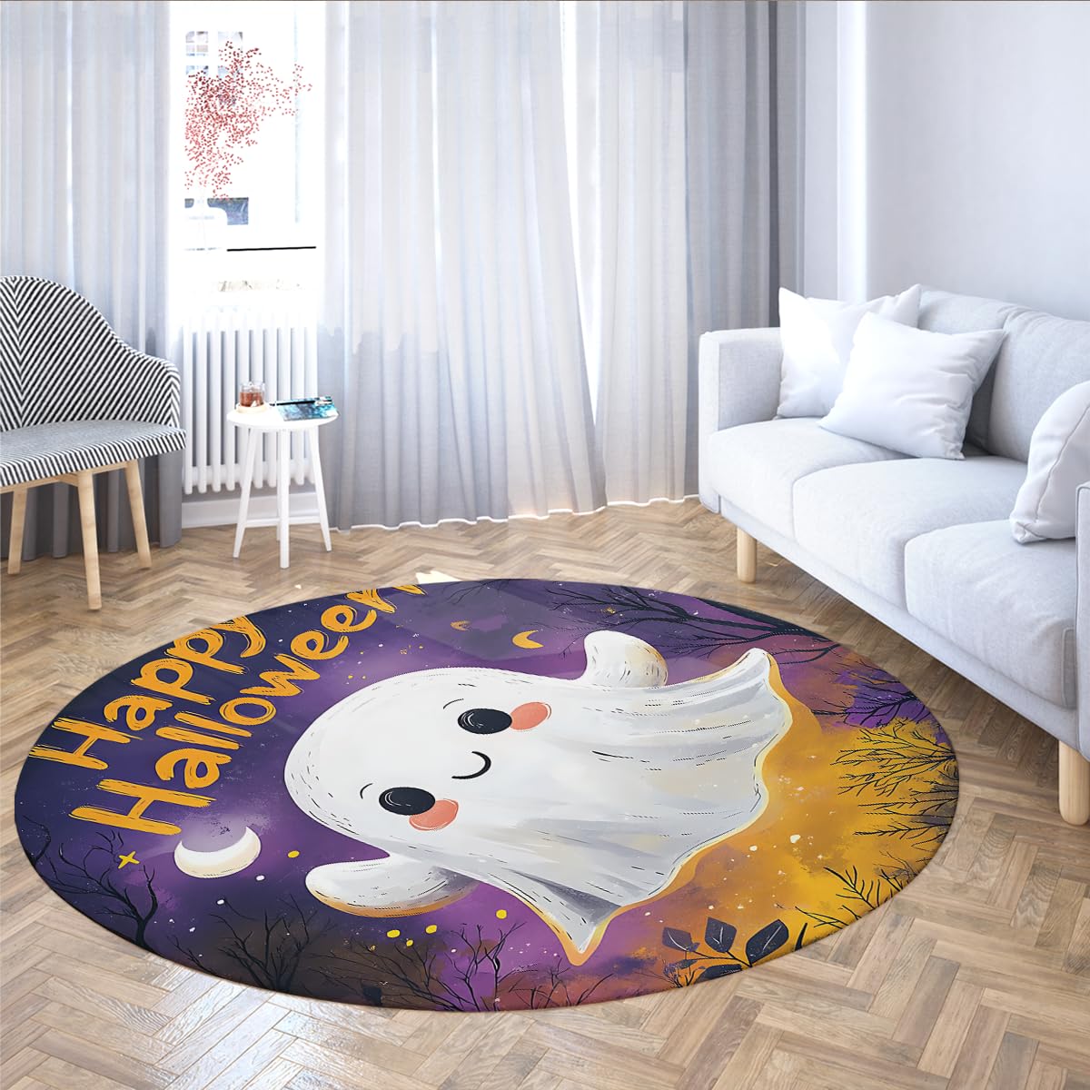 Tapis grand cercle Halloween mignon fantôme dessin animé 150cm
