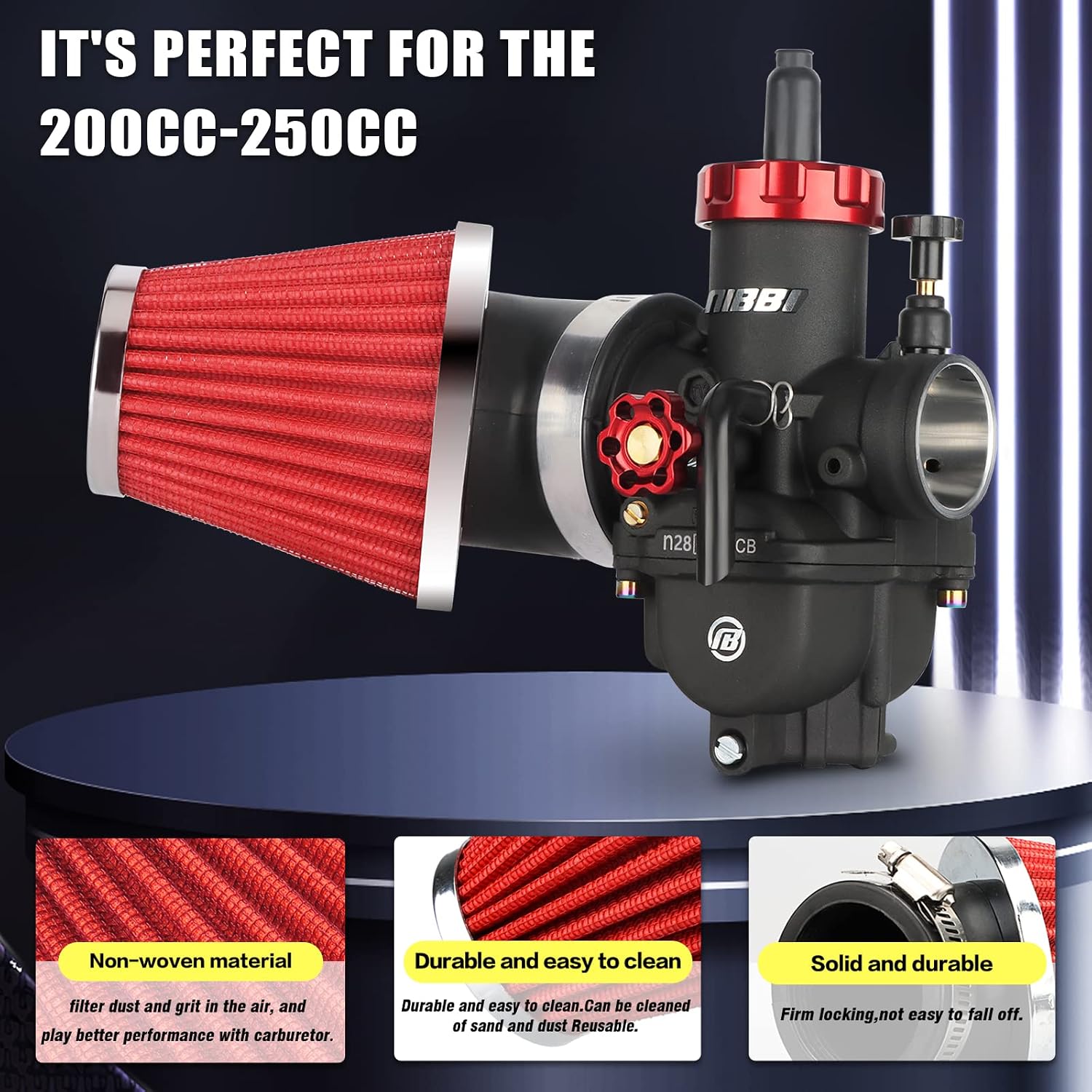 NIBBI PE28 Carburetor with 48mm Air Filters Kit,Upgrade Dirt Bike Performance,Compatible with 200cc-250cc for Apollo, Honda, SSR,Hawk 250 Pit Bike Motorcycles