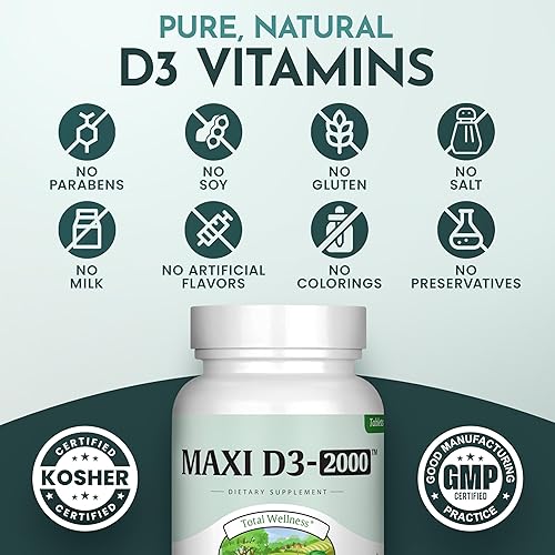 Miniatura 4 de Maxi Health Tabletas de vitamina D3 de 2000 UI  Apoyo inmunológico, salud ósea y función muscular  Suplemento de vitamina D de 2000 UI para adultos