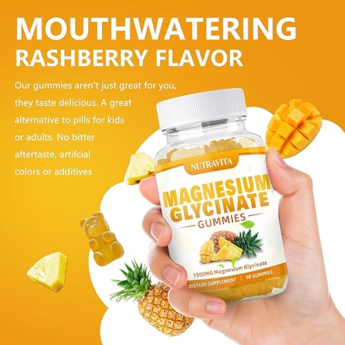 Miniatura 4 de Gomitas de glicinato de magnesio 1000 mg con L-treonato de magnesio, suplemento de complejo de magnesio y potasio quelado con VitD, B6, CoQ10,