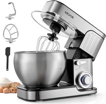 VEVOR 7.4 Qt Tilt Head Stand Mixer 500W Electric Dough Mixer, 6 Speeds with Pulse Food Kitchen Mixer with Stainless Steel Bowl, Splash Guard, Dough Hook, Whisk, Beater, for Baking Mixing