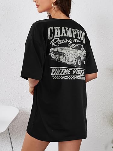 Miniatura 3 de YIJIU Camisetas de gran tamaño con estampado de letras para mujer, manga corta, holgadas, casuales, para verano