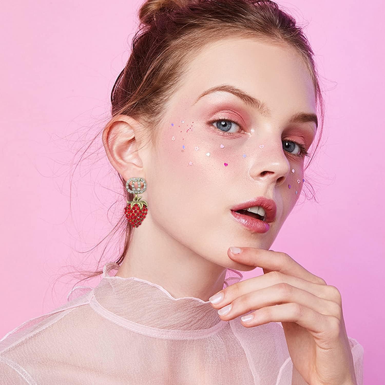 925 Sterling Silve Red Strawberry Studs Earring Cutee Cubic Zirconia Fruit Strawberry Drop Dangle Earring for Women Girls Jewelry Gifts - Image 2