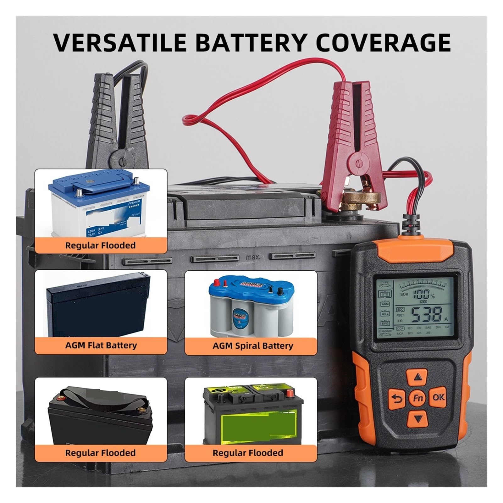 Probador De Batería Con Pantalla LCD 2,8 Pulgadas, Indicador Voltaje Estado Resistencia Interna For Automóviles Y Motocicletas Detección Rápida Precisa