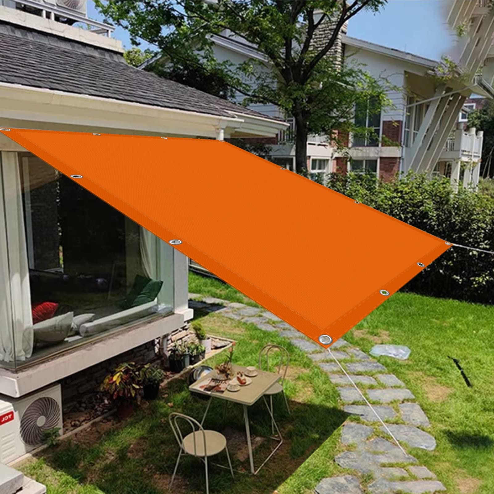 Voile d'ombrage rectangulaire orange pour grand jardin et grande terrasse