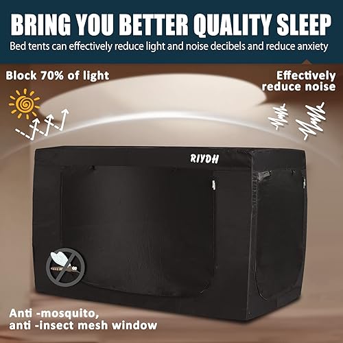 Miniatura 3 de RIYDH Tienda de campaña con dosel de cama individual para adultos, tienda de campaña portátil de ensueño para interiores, 70% de opacidad con 3