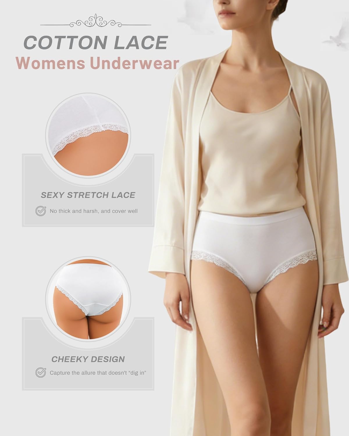 UNDER THE SEA Cotton Underwear for Women Plus Size Sexy Lace Bikini Panties Breathable Womens Cheeky Panty 5 Pack S-XXL - Image 6